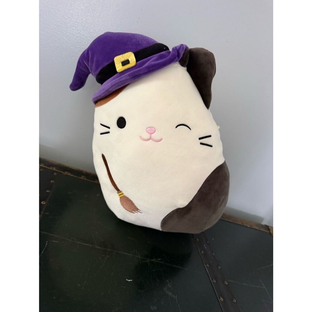 Kellytoy Squishmallow Cam The Calico Cat Purple Witch Hat & Broom 18” Halloween